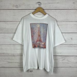 Vintage 1990s RARE Georges Seurat Paris Eiffel Tower Art T-Shirt